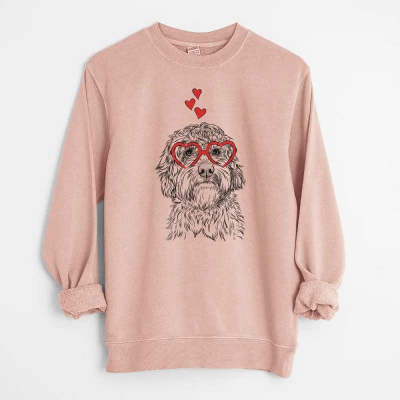 Valentine Huckleberry the Australian Labradoodle - Unisex Pigment Dyed Crew Sweatshirt Hoodie with Tie-Dye Psychedelic Retro