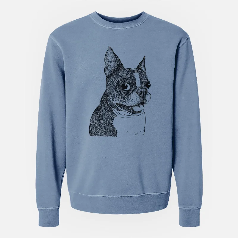 Bare Ralphie the Boston Terrier - Unisex Pigment Dyed Crew Sweatshirt Hoodie with Elastic Waist Stretchable Comfortable
