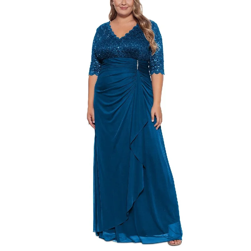 B&A by Betsy and Adam Womens Plus Lace Embellished Evening Dress Bodycon Club Sequined