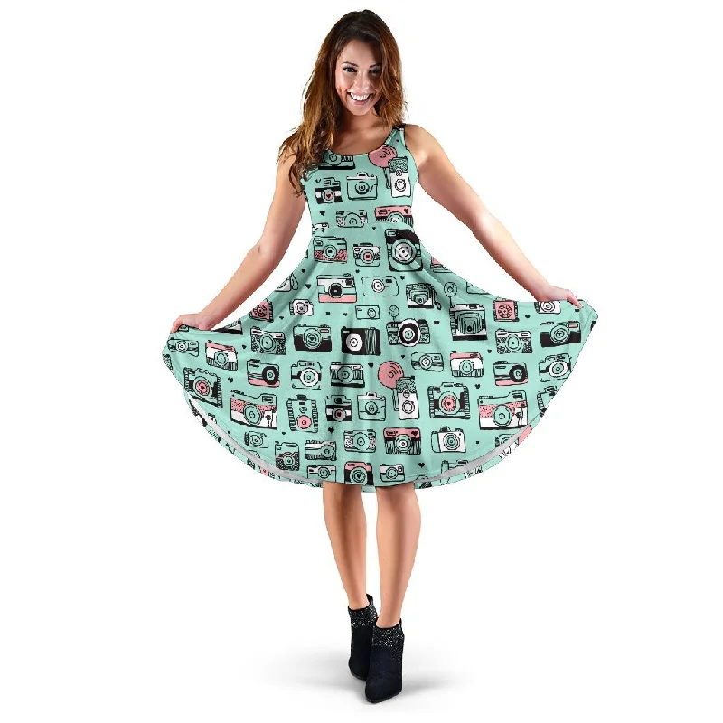 Camera Pastel Pattern Print Dress Tunics Winter warm
