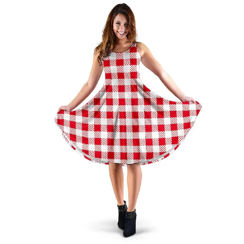 Gingham Red Pattern Print Dress A-Line Day Work