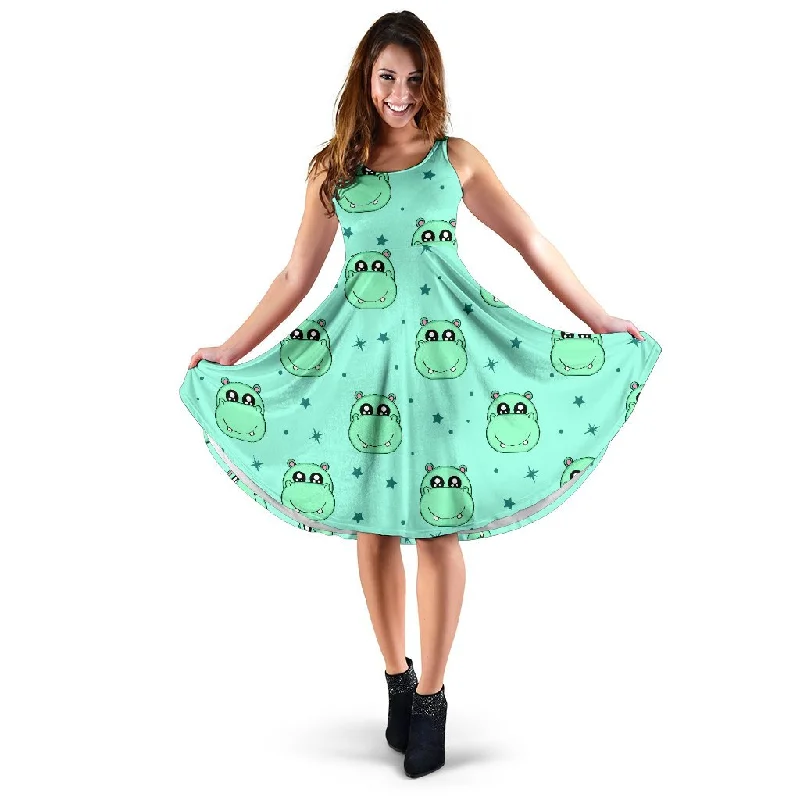 Cute Hippo Pattern Print Dress Tunics Seasonal trendy