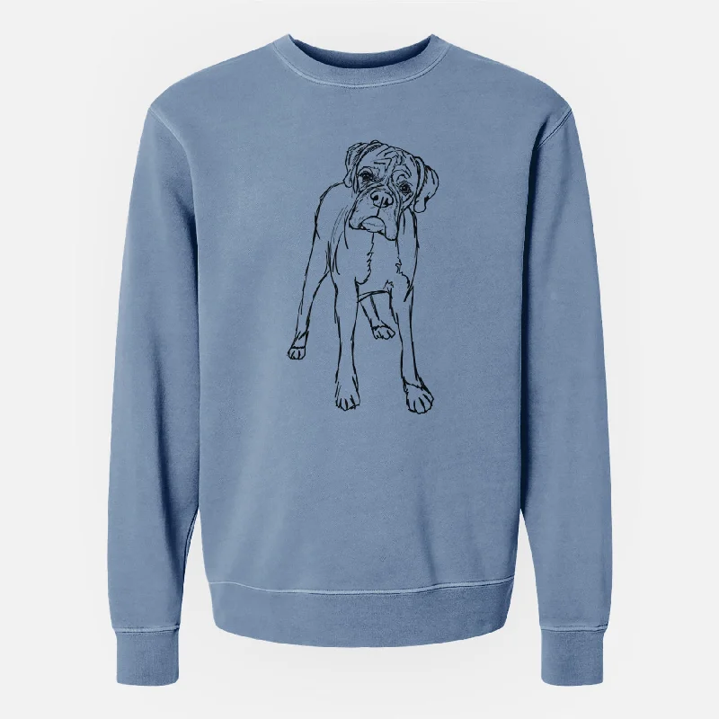 Doodled Georgie the Boxer - Unisex Pigment Dyed Crew Sweatshirt Hoodie with Bell Sleeves Flared Feminine
