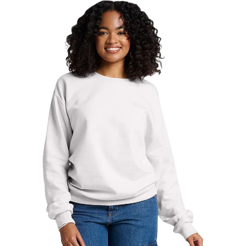 Jerzees Unisex White Ultimate CVC Crewneck Sweatshirt Hoodie with Typography Text Message