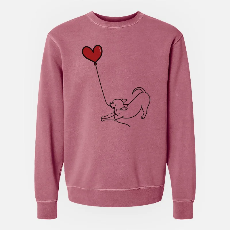 Chihuahua Heart String - Unisex Pigment Dyed Crew Sweatshirt Hoodie with Earth Tones Natural Calm