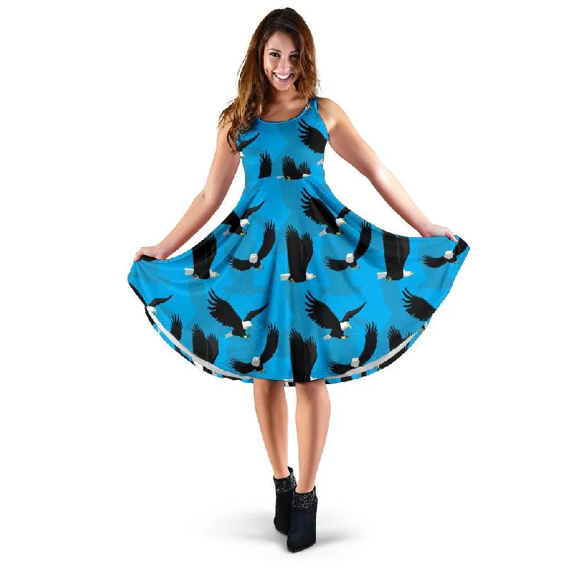 Flying Eagle Pattern Print Dress Tunics stripes playful