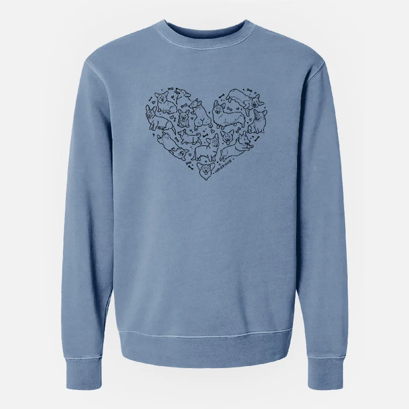 Heart Full of Corgis - Unisex Pigment Dyed Crew Sweatshirt Hoodie with Drop Shoulder Relaxed Streetwear