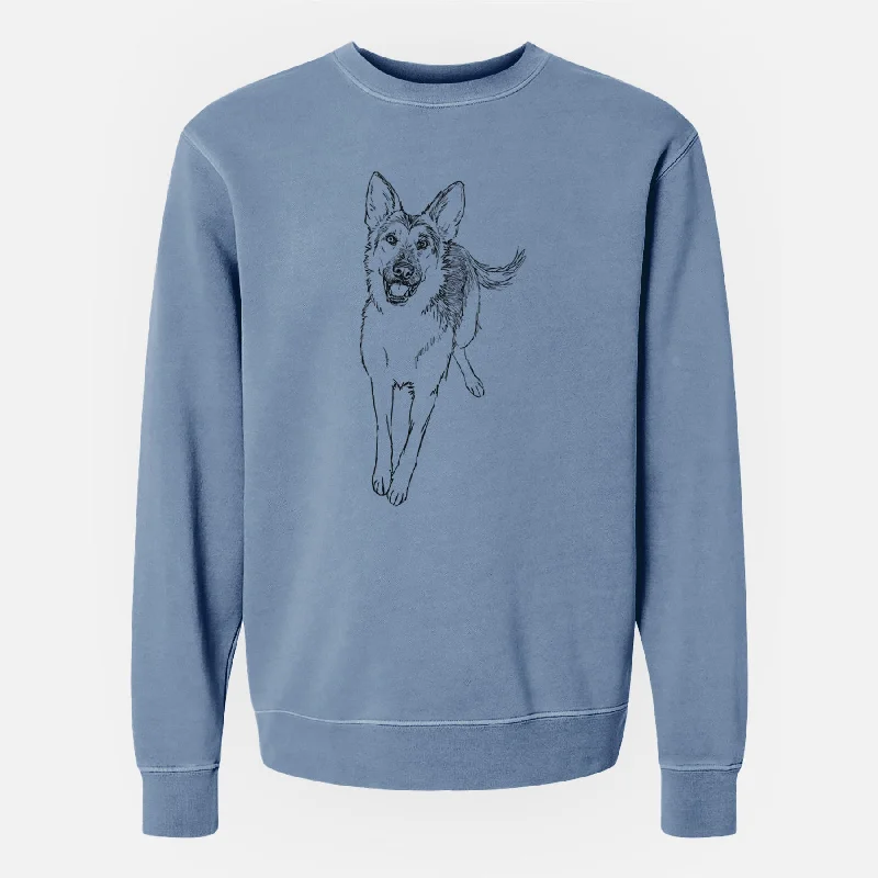 Doodled Odie the German Shepherd - Unisex Pigment Dyed Crew Sweatshirt Hoodie with Print Artistic Unique