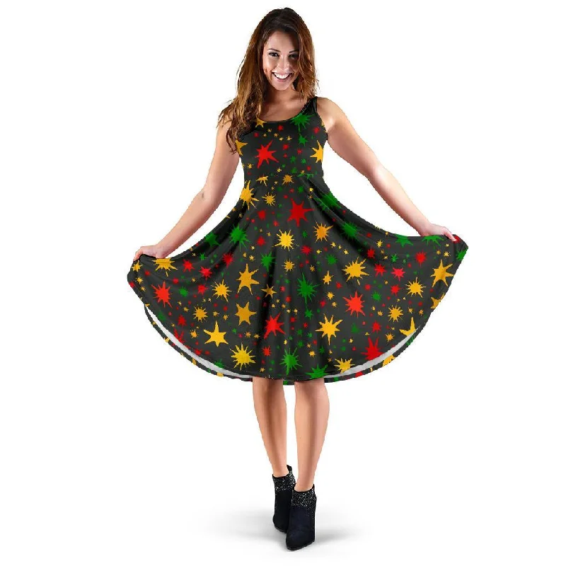 Jamaican Color Pattern Print Dress Tunics Floral girly