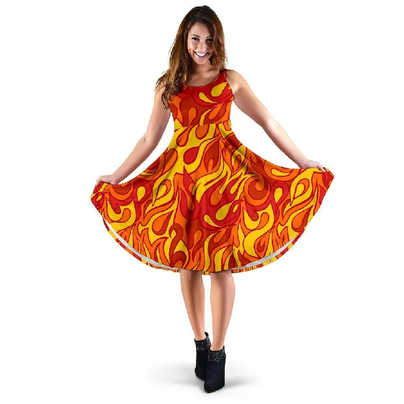 Flame Fire Print Pattern Dress Tunics Mesh breathable
