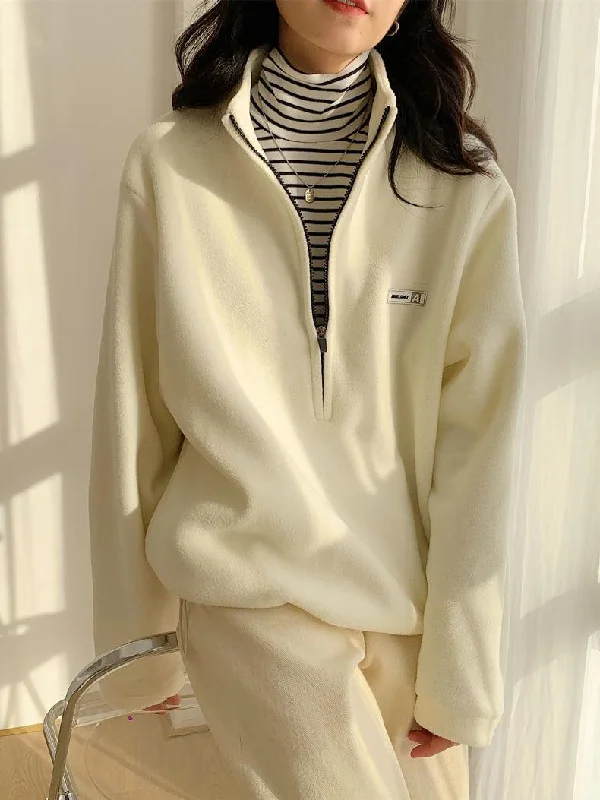 Half Zipper Fleece Sweatshirt Hoodie with Snap Buttons Easy Quick