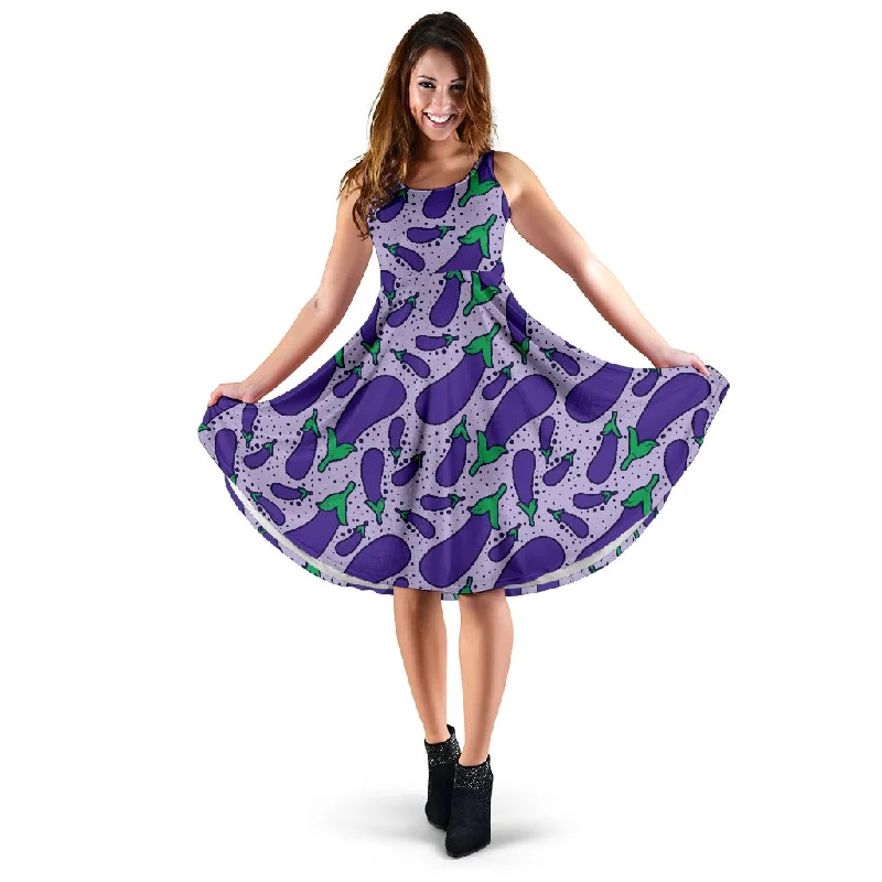 Eggplant Cute Print Pattern Dress Tunics Fashionable chic