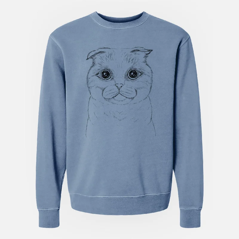 Bare Neko the Scottish Fold Cat - Unisex Pigment Dyed Crew Sweatshirt Zip Hoodie Drawstring Kangaroo Pocket