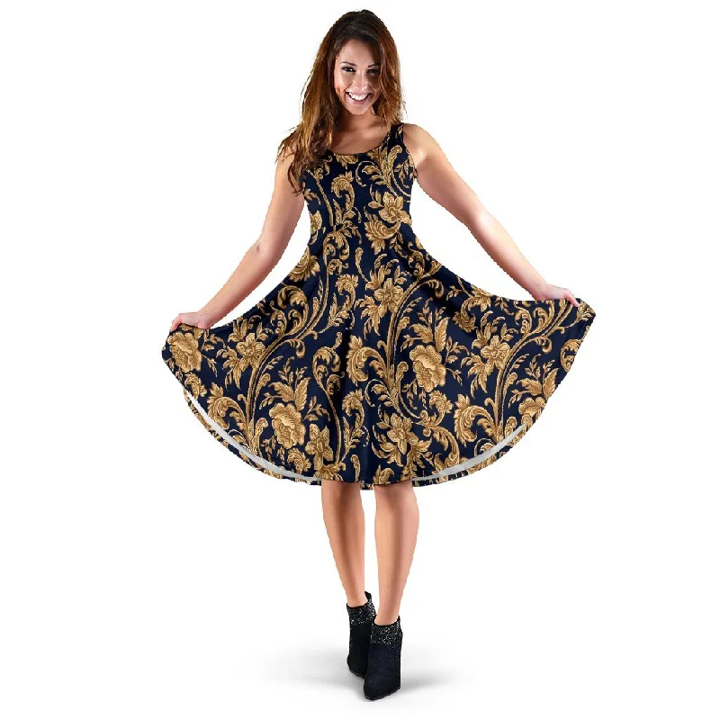 Damask Gold Pattern Print Dress Tunics Bridal satin
