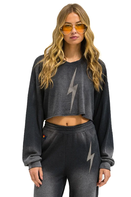 BOLT STITCH CROPPED CREW SWEATSHIRT RELAXED - FADED SMOKE Hoodie with Ribbed Neckline Snug Warm BOLT STITCH CROPPED CREW SWEATSHIRT RELAXED - FADED SMOKE Hoodie with Ribbed Neckline Snug Warm