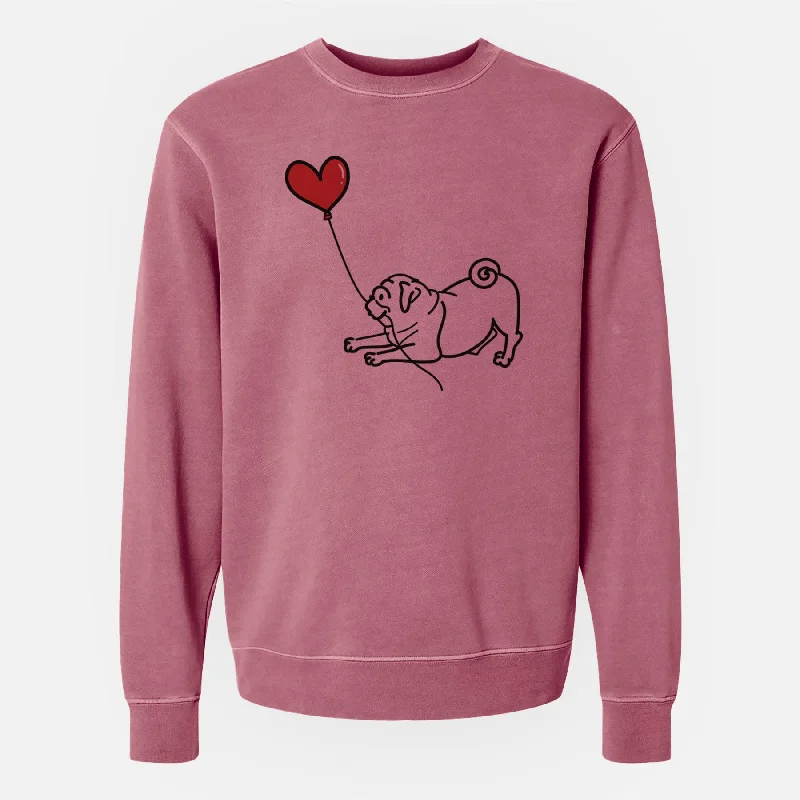 Pug Heart String - Unisex Pigment Dyed Crew Sweatshirt Hoodie with Belted Waist Structured Tailored