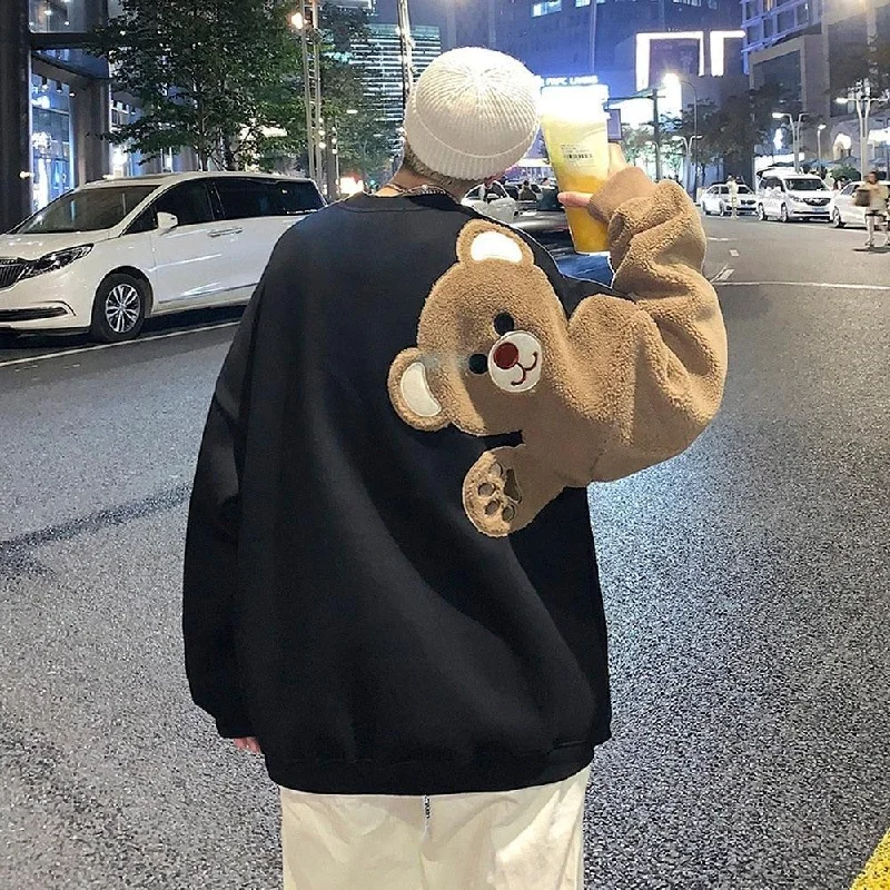 Weirdcore Bear Sleeve Sweatshirt Hoodie with Elastic Waist Stretchable Comfortable