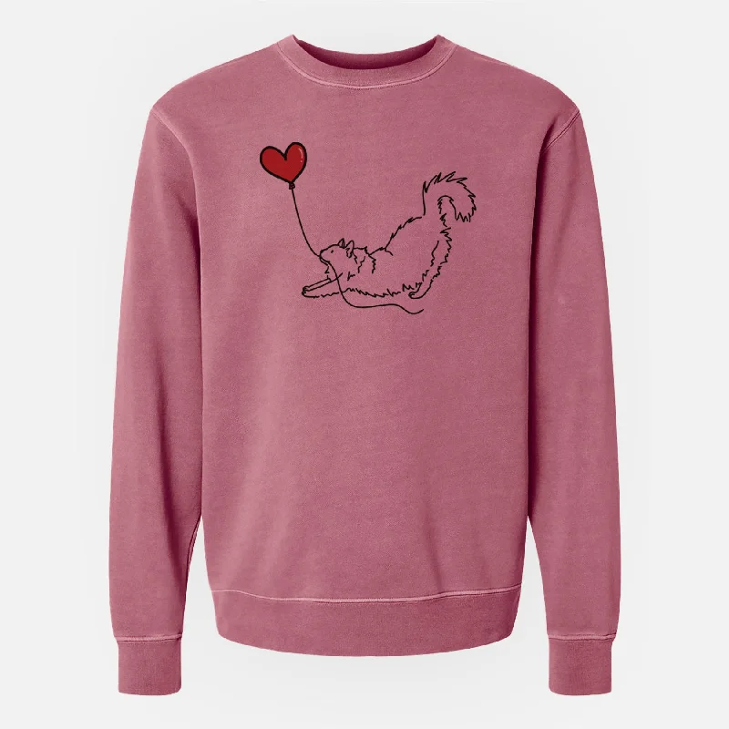 Domestic Long Hair Cat Heart String - Unisex Pigment Dyed Crew Sweatshirt Hoodie with Velcro Closure Adjustable Secure