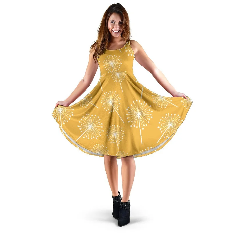 Dandelion Yellow Pattern Print Dress Tunics Travel practical