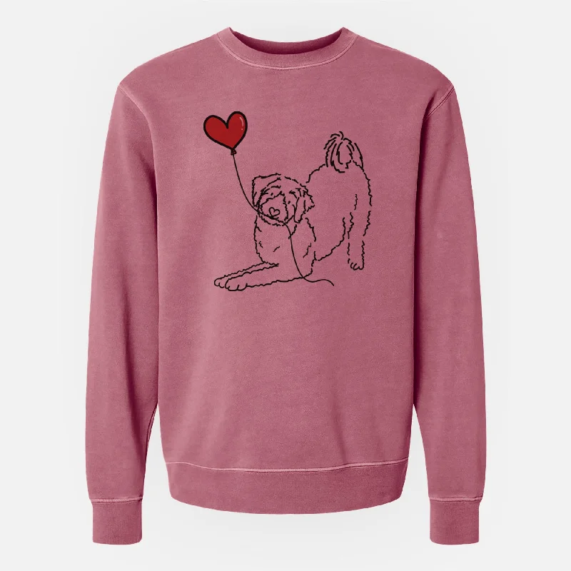 Aussiedoodle Heart String - Unisex Pigment Dyed Crew Sweatshirt Hoodie with Lace Feminine Delicate