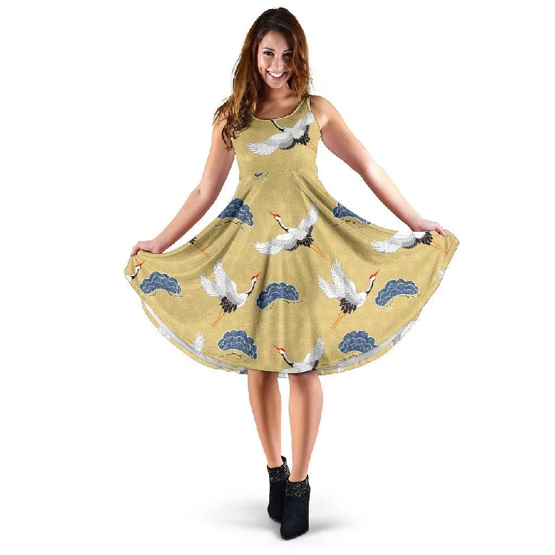 Heron Japanese Pattern Print Dress Tunics Evening elegant