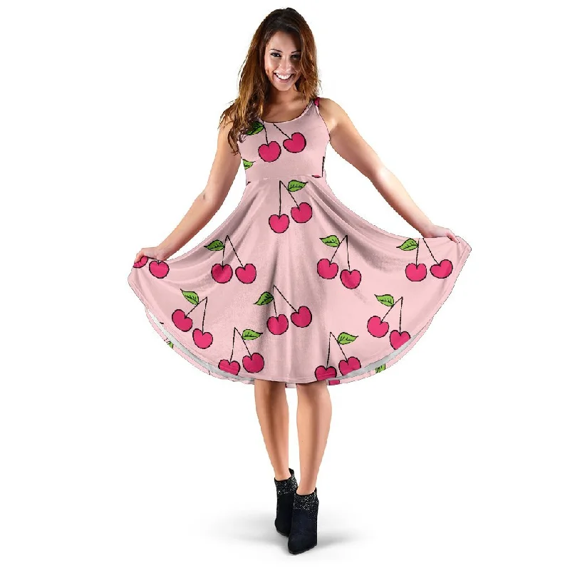 Cherry Pattern Print Dress Tunics Short Trendy