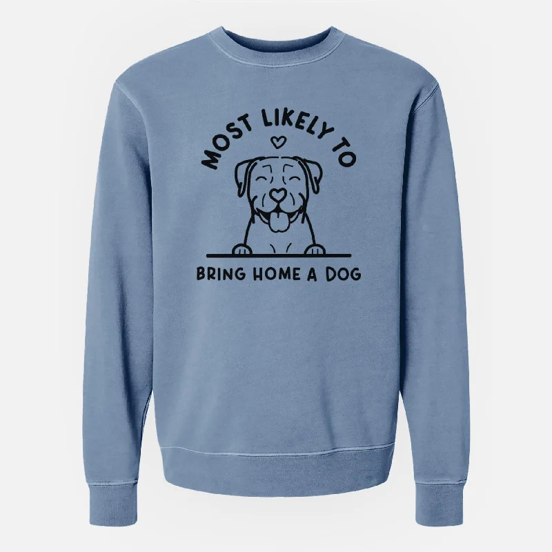 Most Likely to Bring Home a Dog - Pitbull - Unisex Pigment Dyed Crew Sweatshirt Hoodie with Button Placket Classic Preppy