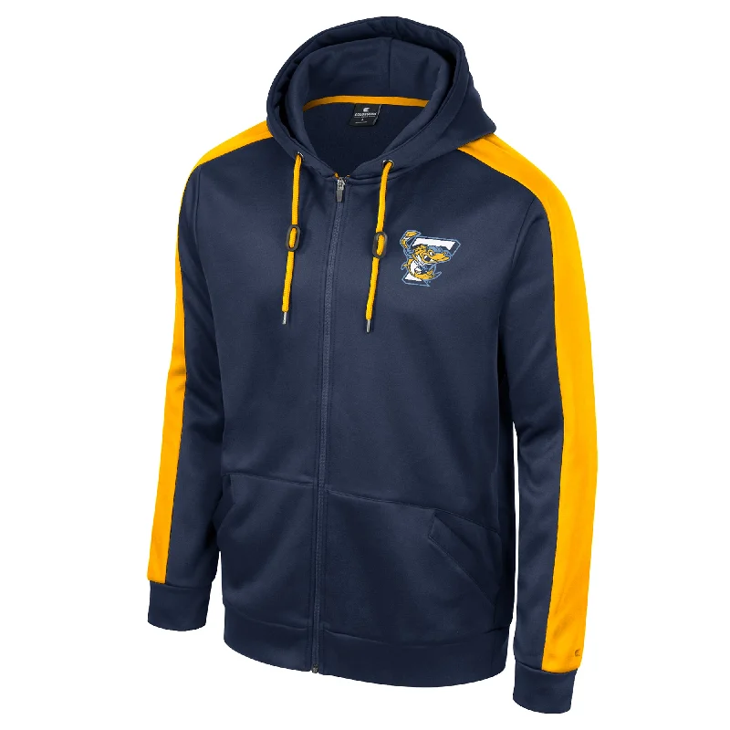 Toledo Walleye Navy Reese Full Zip Hooded Sweatshirt Hoodie with High-Low Hem Asymmetrical Trendy
