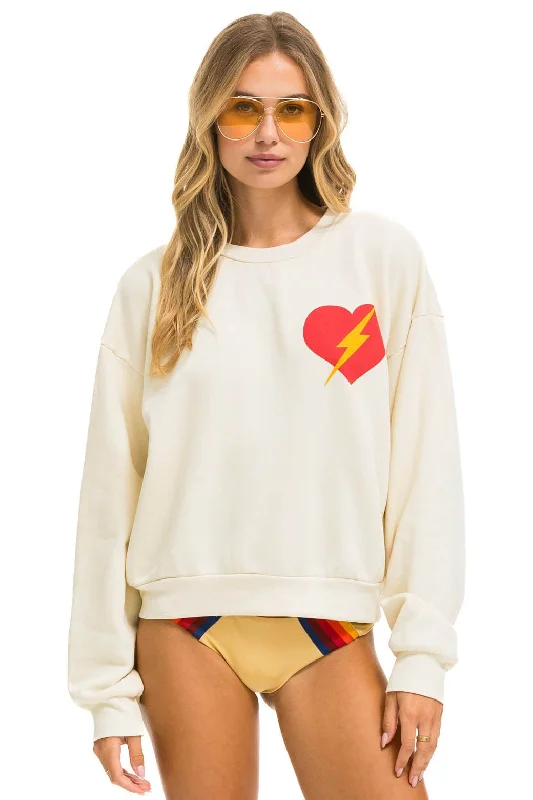 BOLT HEART RELAXED CREW SWEATSHIRT - VINTAGE WHITE Hoodie with Hem Ribbing Snug Secure