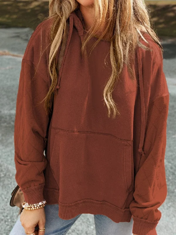 Chestnut Vintage Patchwork Hoodie with Quilted Detail Oversized Hoodie Comfort Casual