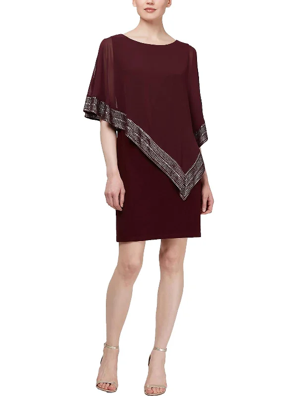 Womens Foil Trim Cape Cocktail Dress Off-the-shoulder Chic Trendy