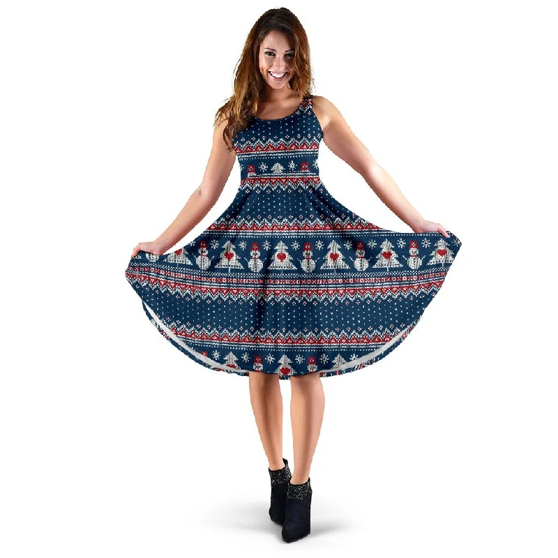 Fairisle Christmas Snowman Pattern Print Dress Tunics Travel practical
