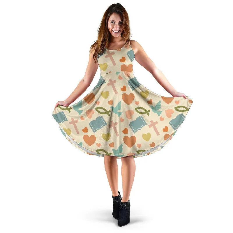 Christian Bible Pattern Print Dress Cowl Neckline Elegant