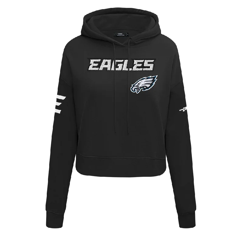 NFL PHILADELPHIA EAGLES GAME DAY CLASSICS WOMEN'S DK CROPPED PO HOODIE (BLACK) Hoodie with Crew Neck Simple Timeless