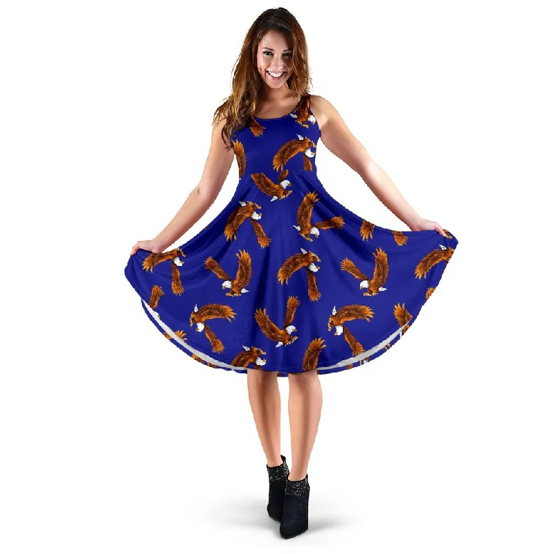 Eagle Blue Pattern Print Dress Halter Neckline Beach