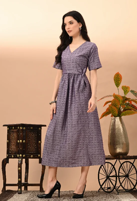 Women's Purple Cotton Doby  Dress - Kairab Tunics Exclusive limited