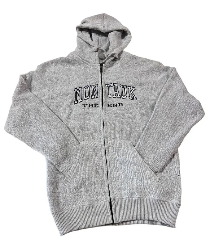 Adult Ragwear Montauk The End Embroidered Nantucket Zip-Up Hoodie in Salt 'n Pepper Hoodie with Drawcord Adjustable Secure
