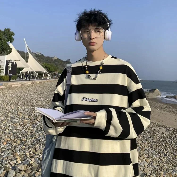 Unisex Embroidered Striped Sweatshirt Hoodie with Turtle Neck Cozy Winter