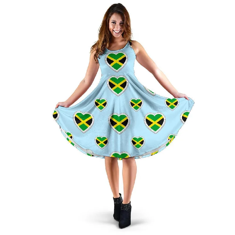 Jamaican Heart Pattern Print Dress Tunics Long Elegant