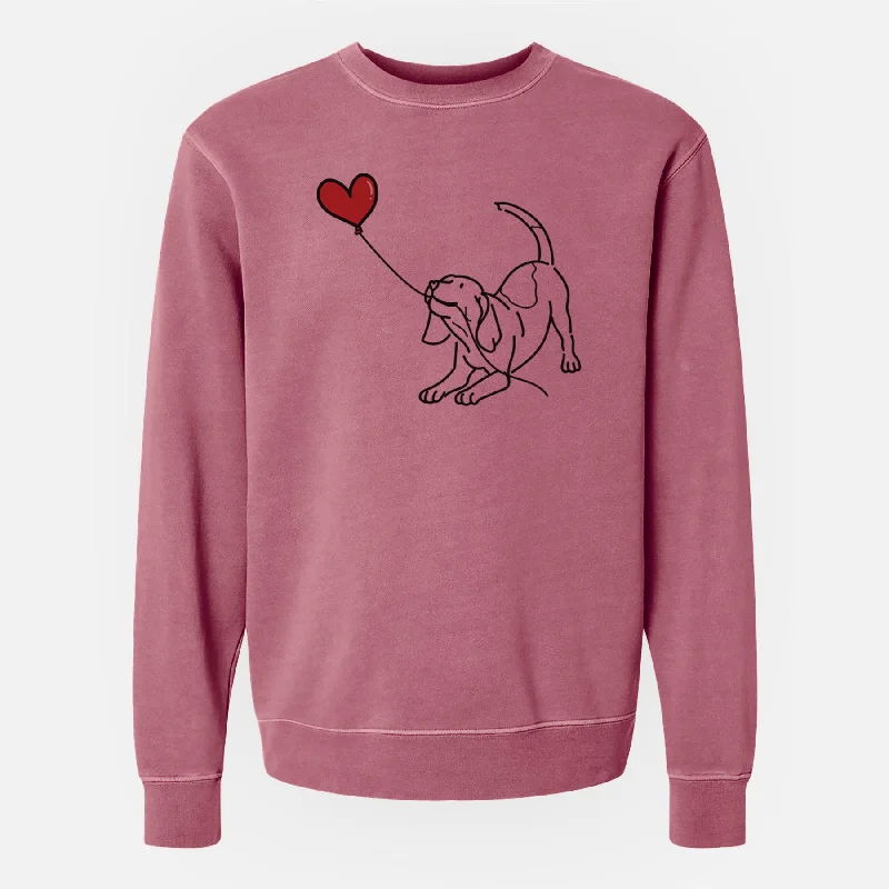 Beagle Heart String - Unisex Pigment Dyed Crew Sweatshirt Hoodie with Ribbed Hem Stretchable Secure