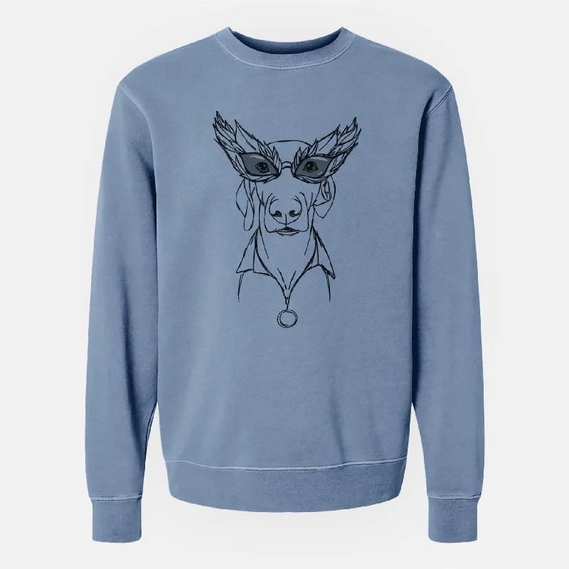 Doodled Fez E Weegles the Weimaraner - Unisex Pigment Dyed Crew Sweatshirt Hoodie with Snap Buttons Easy Quick