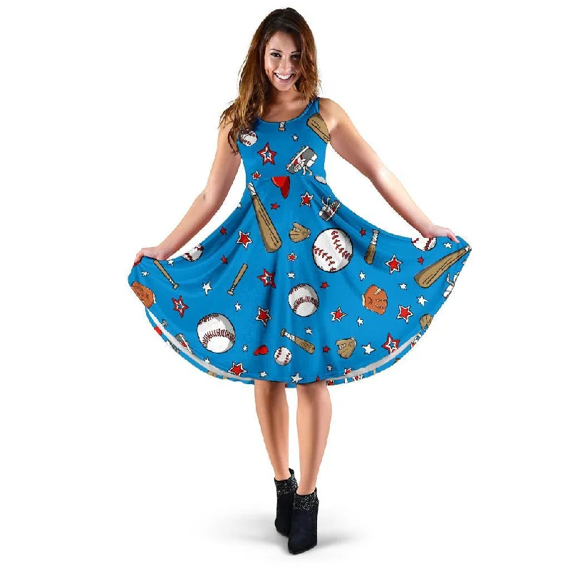 Baseball Pattern Print Dress Crew Neckline Casual