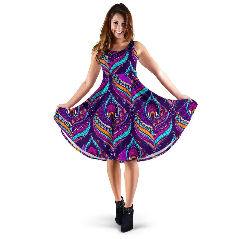 Bohemian Purple Pattern Print Dress Tunics Trendy modern