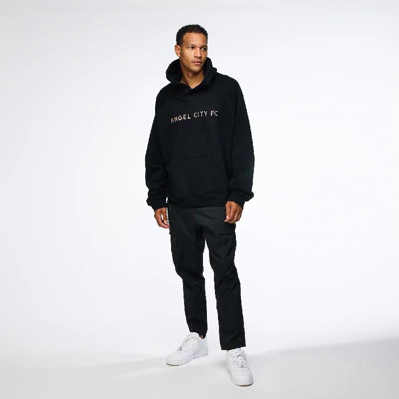 Angel City FC Unisex Wordmark Oversized Black Hoodie Hoodie with Batwing Sleeves Loose Dramatic