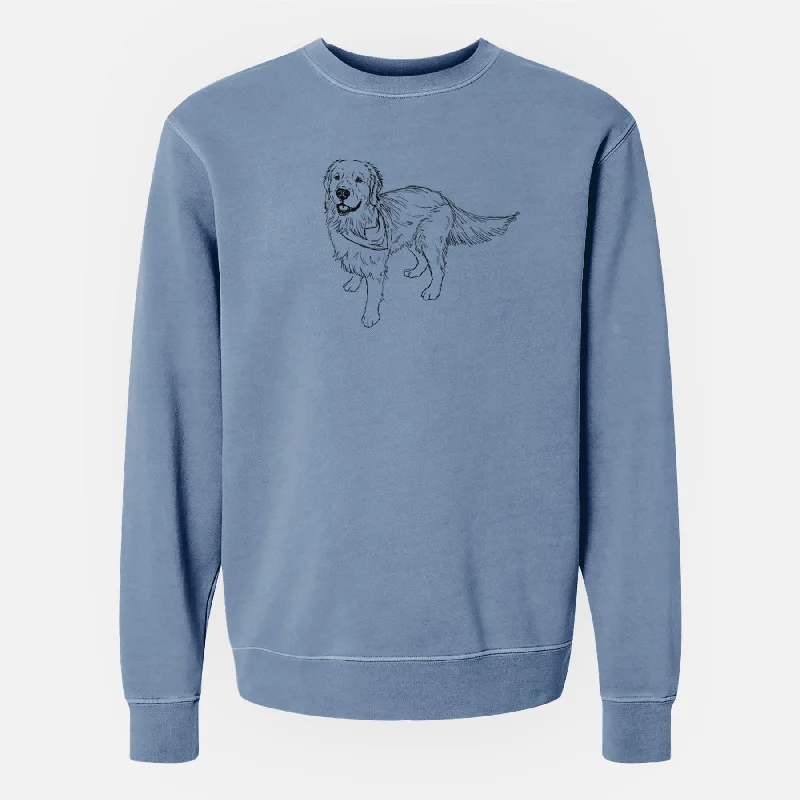 Doodled Reggie the Golden Retriever - Unisex Pigment Dyed Crew Sweatshirt Oversized Hoodie Comfort Casual