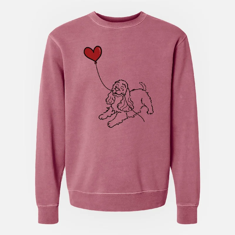 Cocker Spaniel Heart String - Unisex Pigment Dyed Crew Sweatshirt Hoodie with Mesh Breathable Sporty