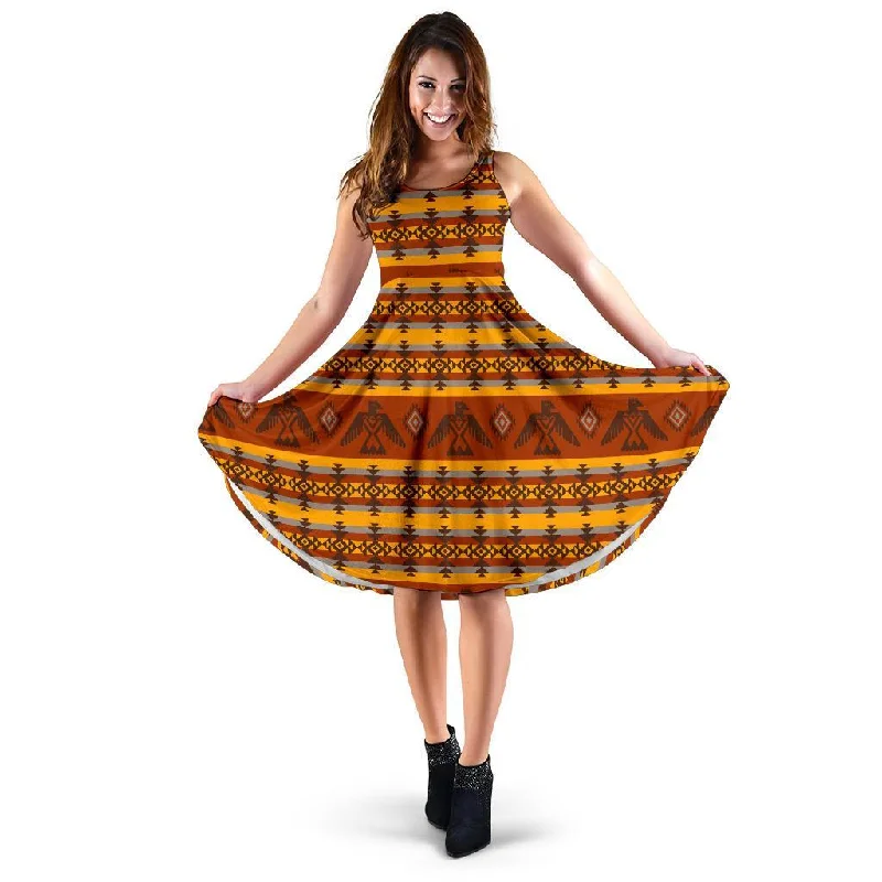 Aztec Eagle Pattern Print Dress Tunics Lace romantic
