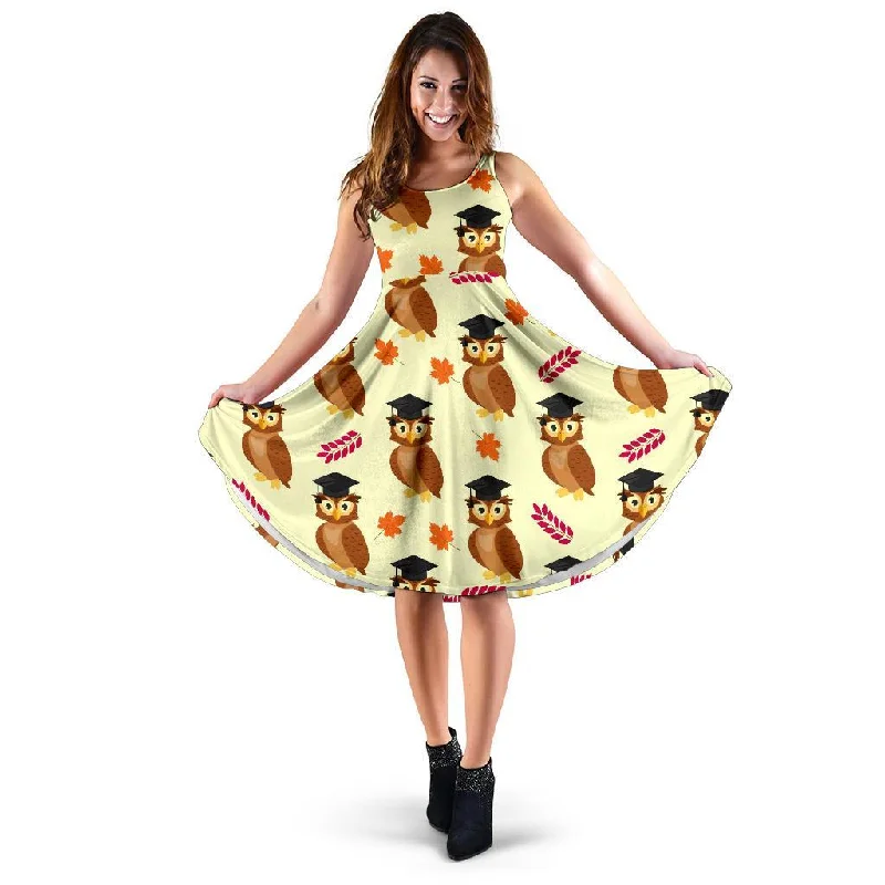 Graduation Owl Pattern Print Dress Tunics Luxurious premium