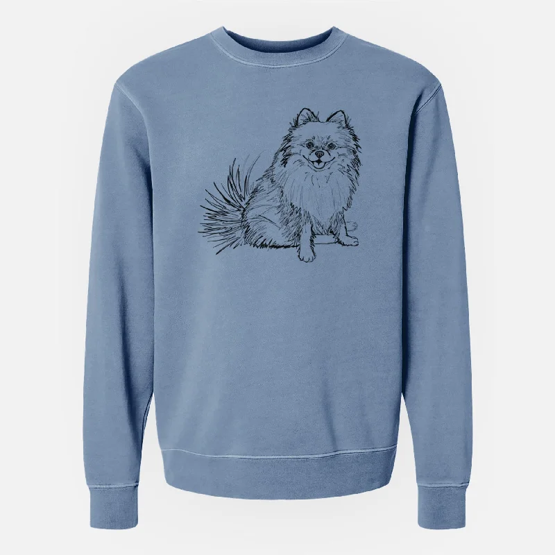 Doodled Madeira the Pomeranian - Unisex Pigment Dyed Crew Sweatshirt Hoodie with Double Zipper Versatile Adjustable
