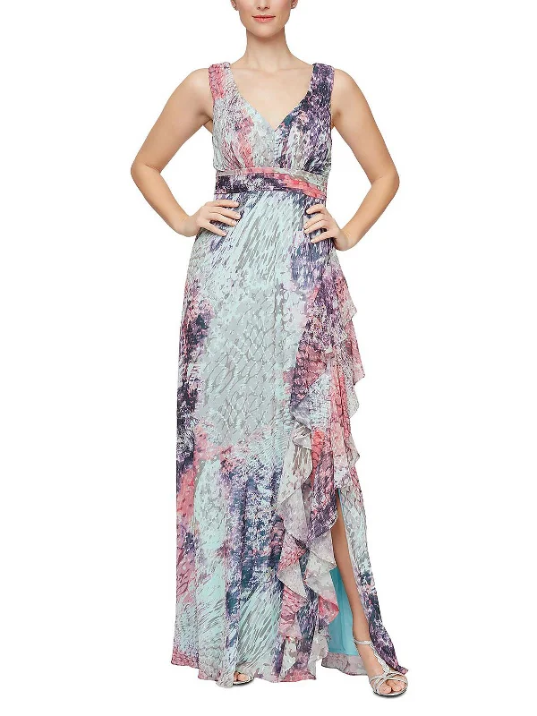 Womens Ruffled Maxi Evening Dress Tunics Prom sequined